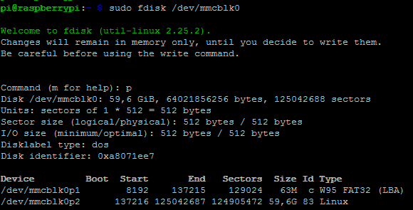 fdisk mmcblk0 mostrar particiones primarias