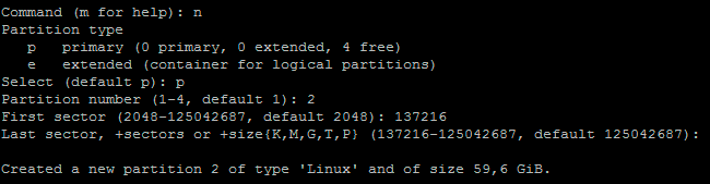 fdisk nueva particion sustituyendo a la original de Raspbian